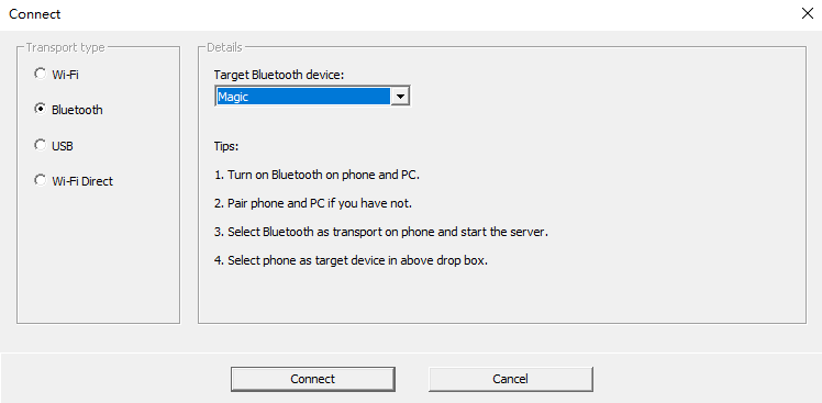 Connect over Bluetooth